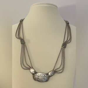 VTG Turkish Black Niello Pendant Medallion Arabesque Design Necklace